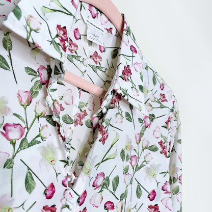club monaco helek silk floral covered button blouse - size xs