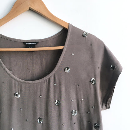 Club Monaco Silk Sequin Daria Tee - size xs