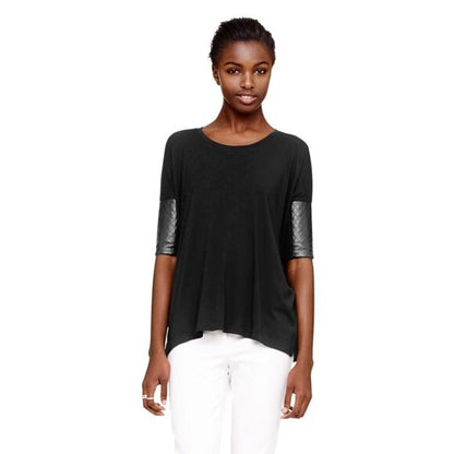 club monaco regan tee with leather sleeve - size medium