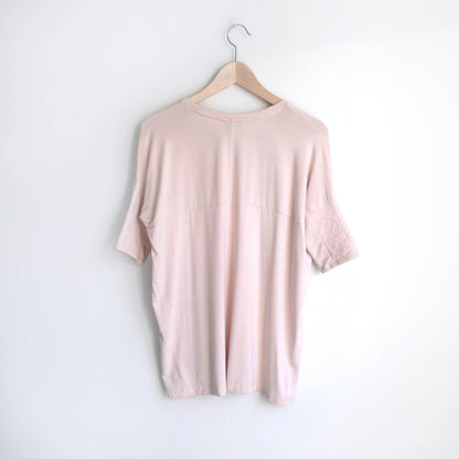 club monaco regan tee with leather sleeve - size medium