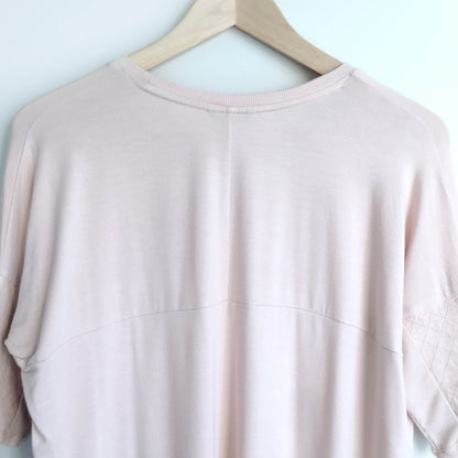 club monaco regan tee with leather sleeve - size medium