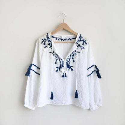 club monaco atashia boho tassel top - size xs