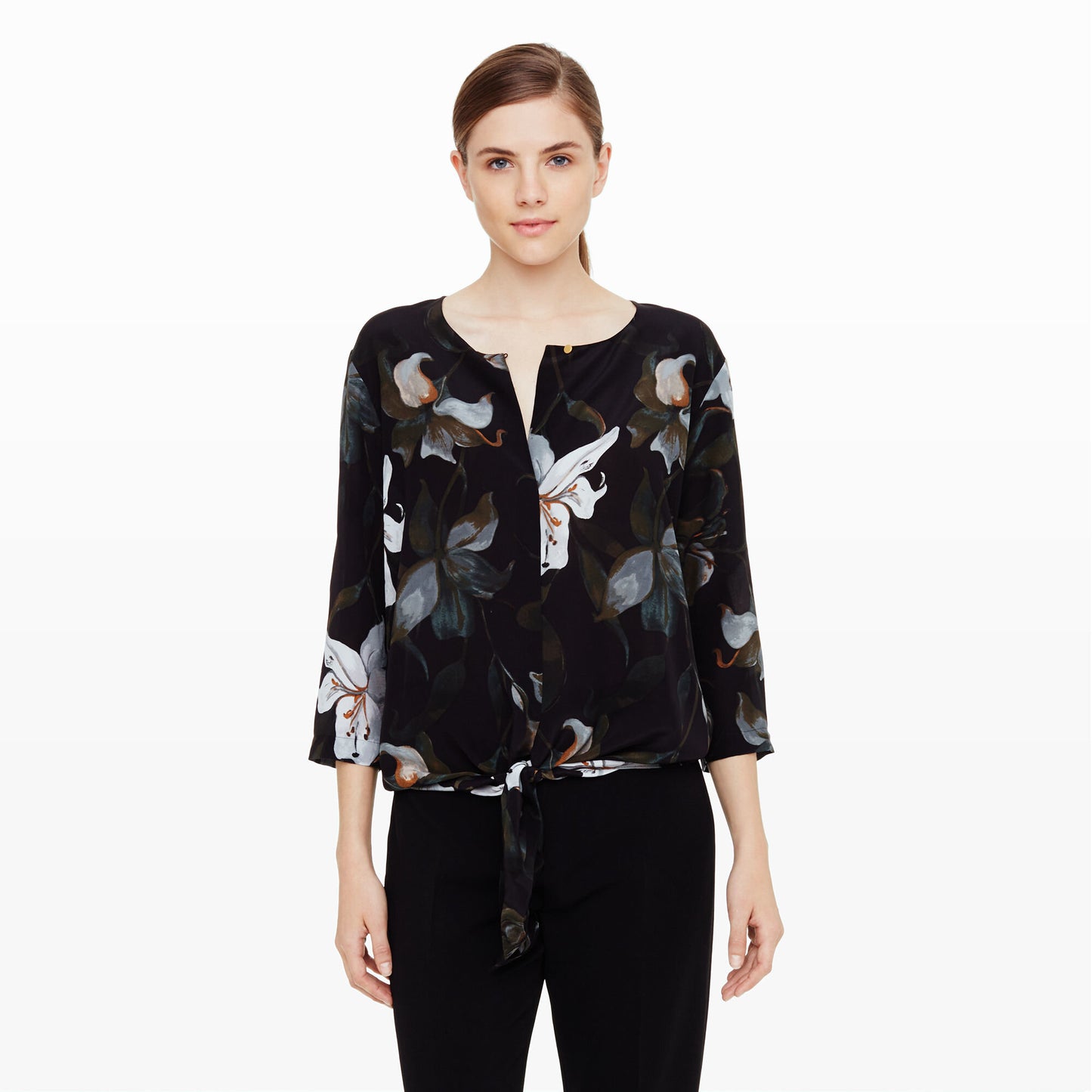 Club Monaco Harriet silk tie-front Blouse - size Large