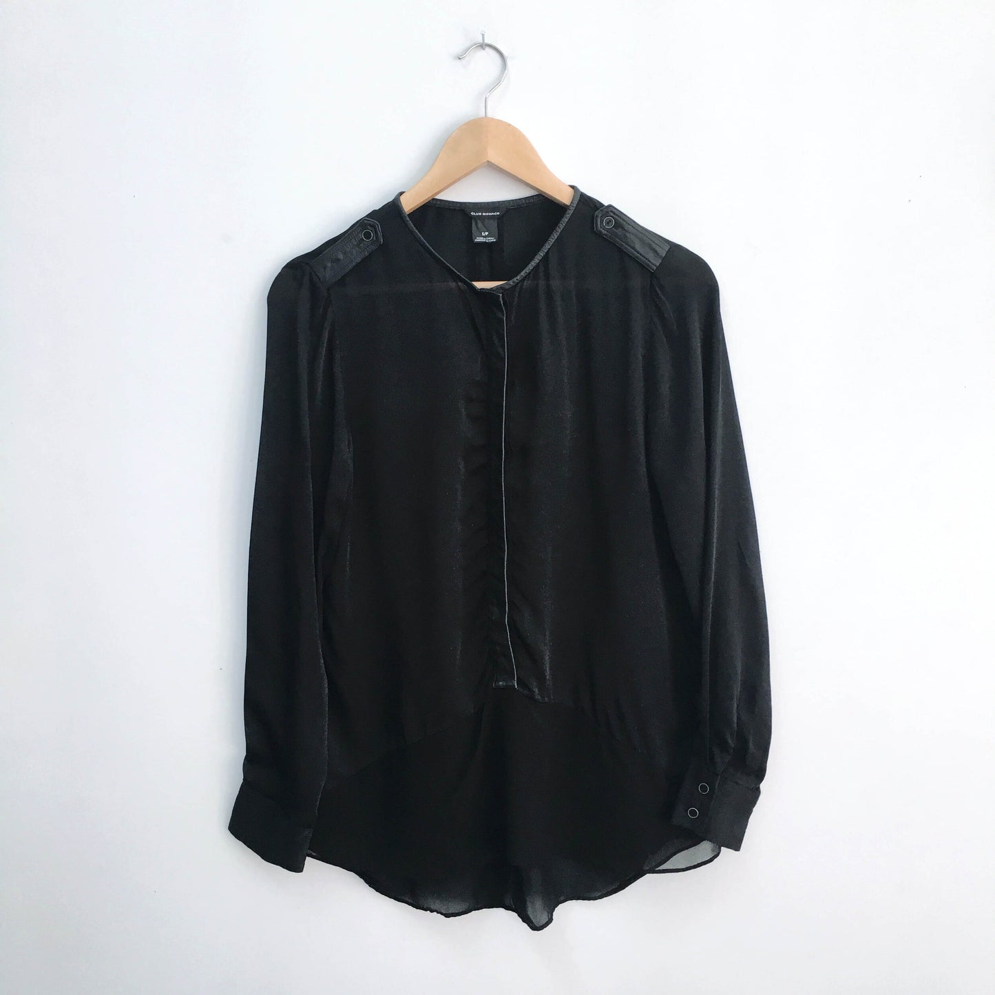 Club Monaco Silk Blouse with Leather Trim - size Small