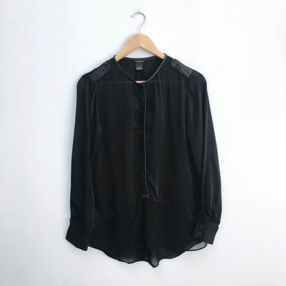 Club Monaco Silk Blouse with Leather Trim - size Small