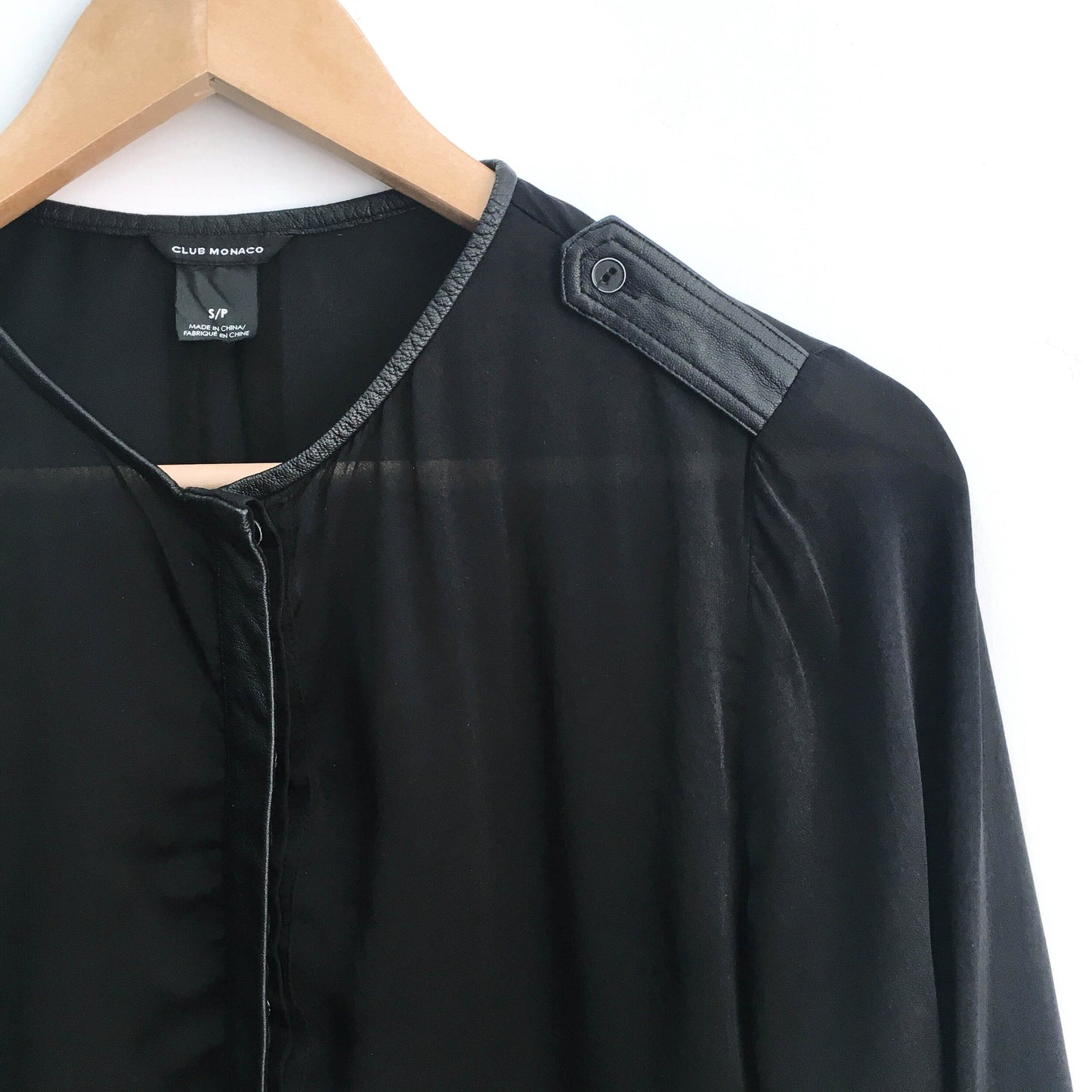 Club Monaco Silk Blouse with Leather Trim - size Small