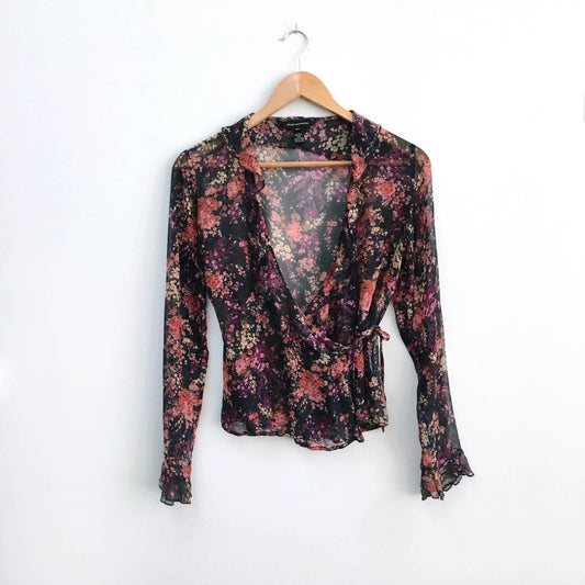 Club Monaco floral silk wrap blouse - size Small