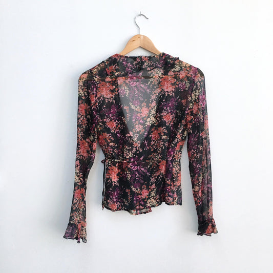Club Monaco floral silk wrap blouse - size Small
