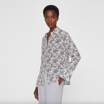 club monaco helek silk floral covered button blouse - size xs