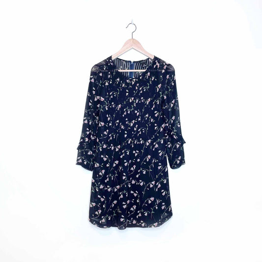 club monaco coriss navy floral silk chiffon dress - size 00
