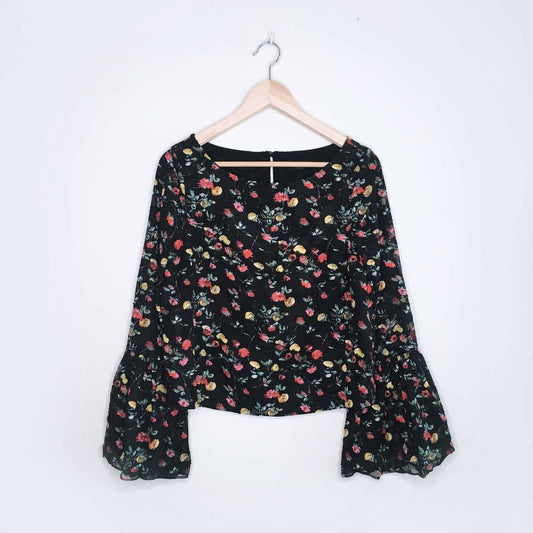 Club Monaco floral flocked blouse with bell sleeves - size Small