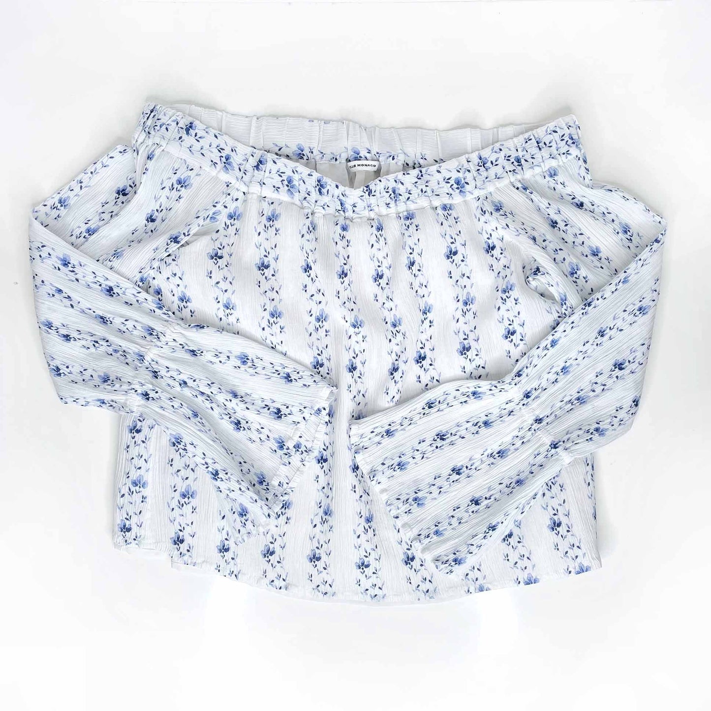 club monaco plumina  floral off shoulder bell sleeve boho top - size xs