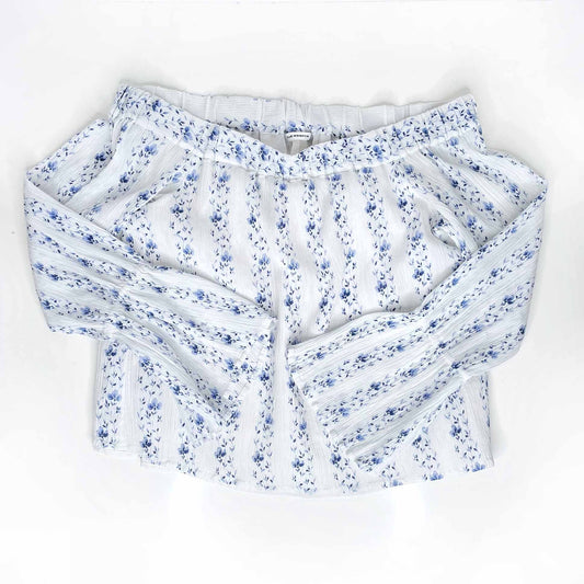 club monaco plumina  floral off shoulder bell sleeve boho top - size xs