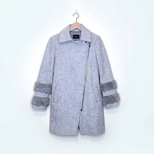 club monaco wool-blend boucle jacket with fur cuffs - size small