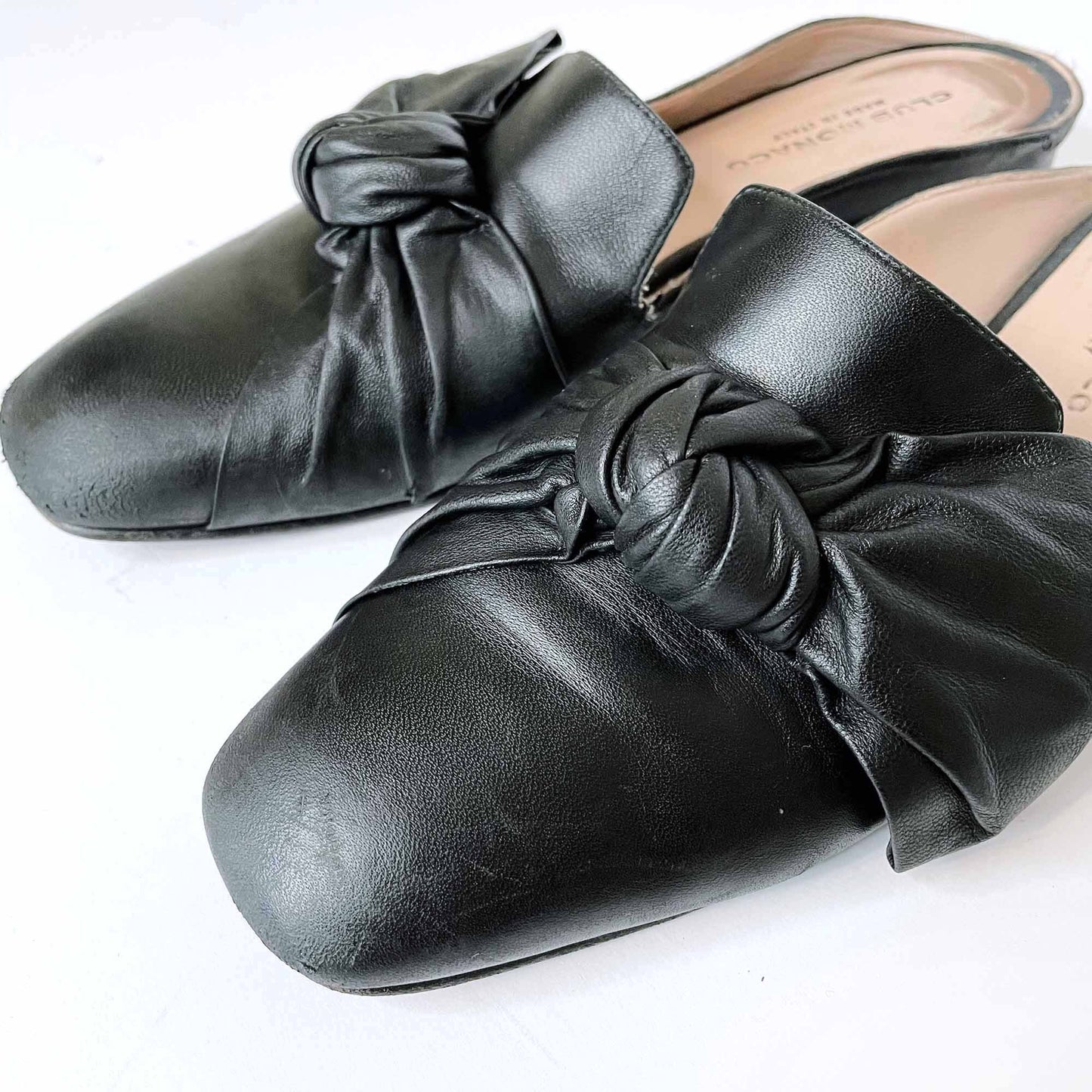 club monaco tatelyn leather bow slip on mule flats - size 39.5