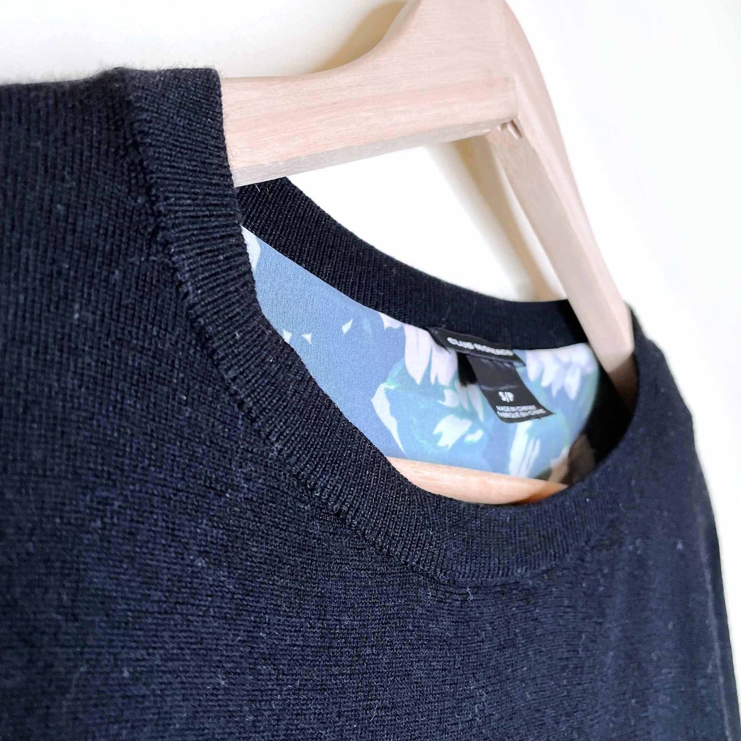 club monaco black wool layered jessah sweater - size small