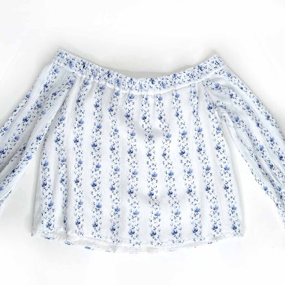 club monaco plumina  floral off shoulder bell sleeve boho top - size xs