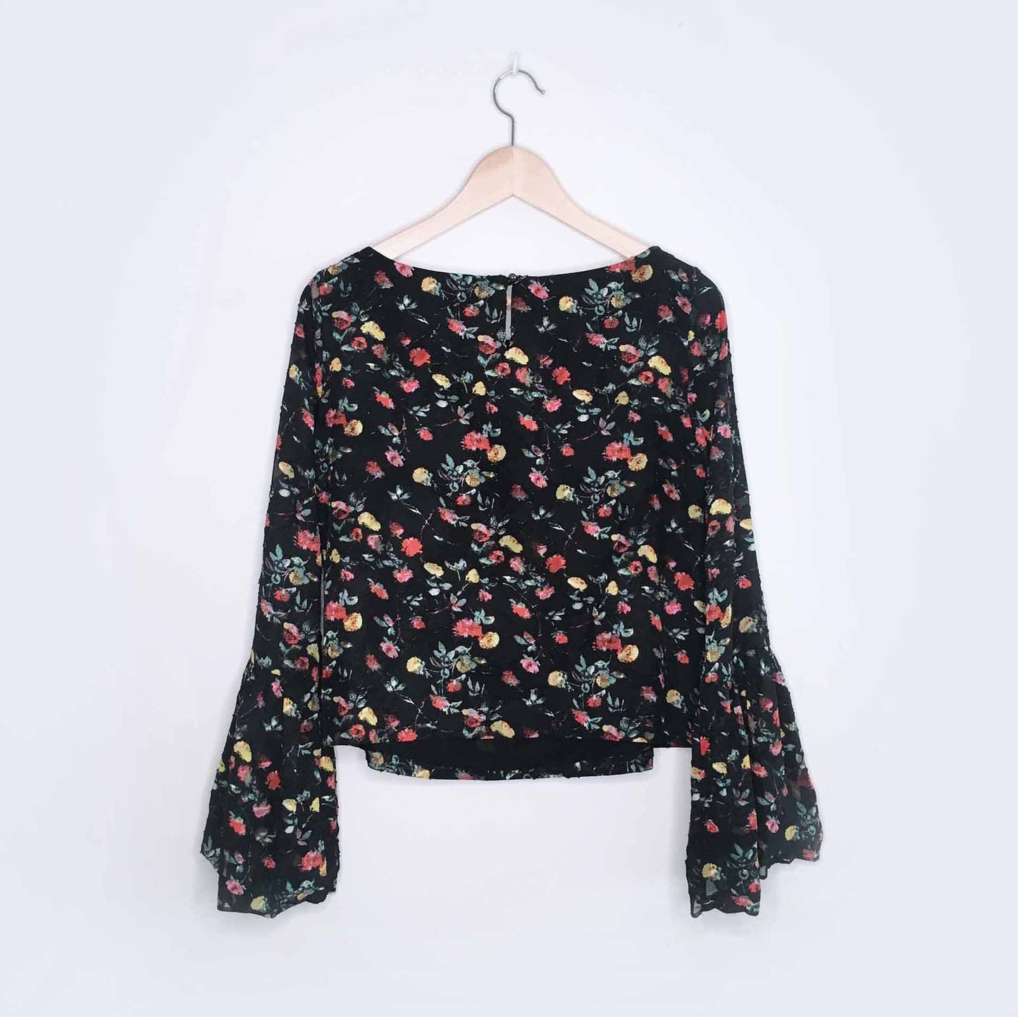 Club Monaco floral flocked blouse with bell sleeves - size Small