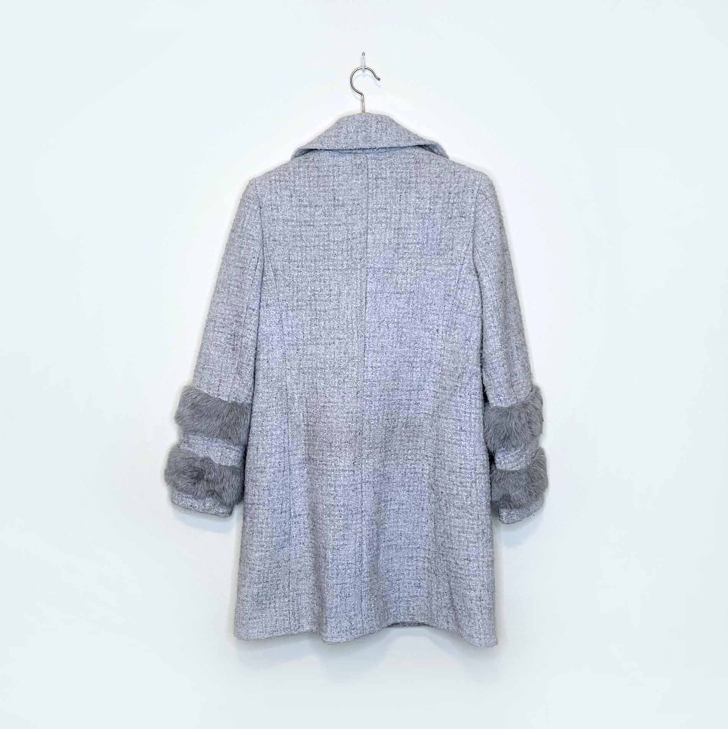 club monaco wool-blend boucle jacket with fur cuffs - size small