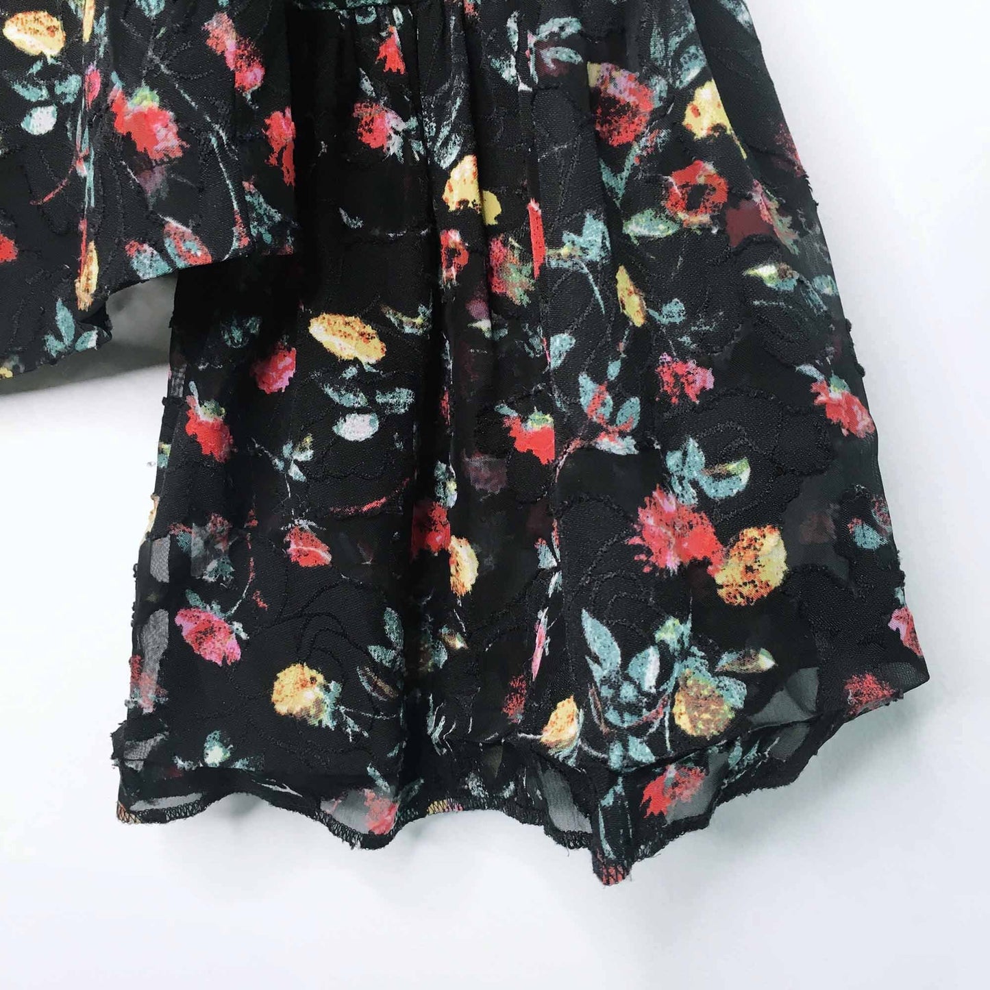 Club Monaco floral flocked blouse with bell sleeves - size Small
