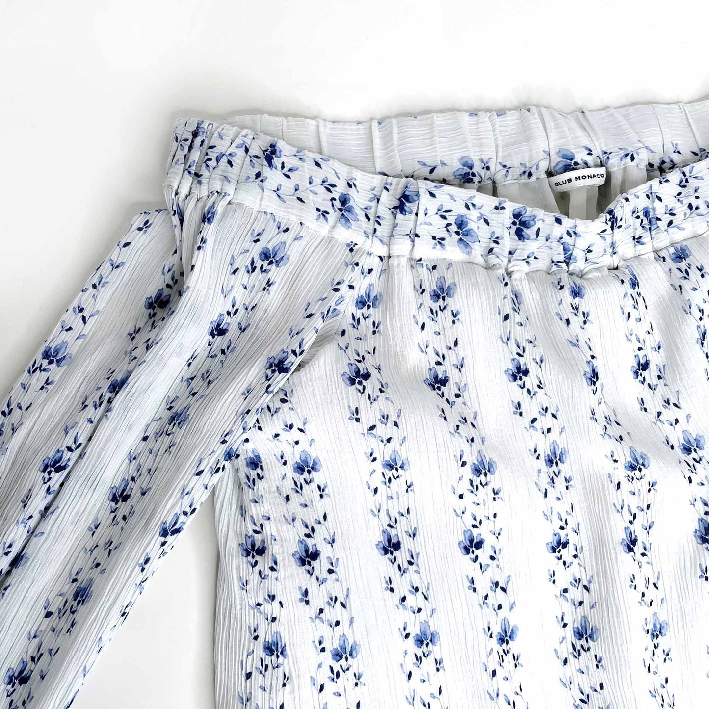 club monaco plumina  floral off shoulder bell sleeve boho top - size xs