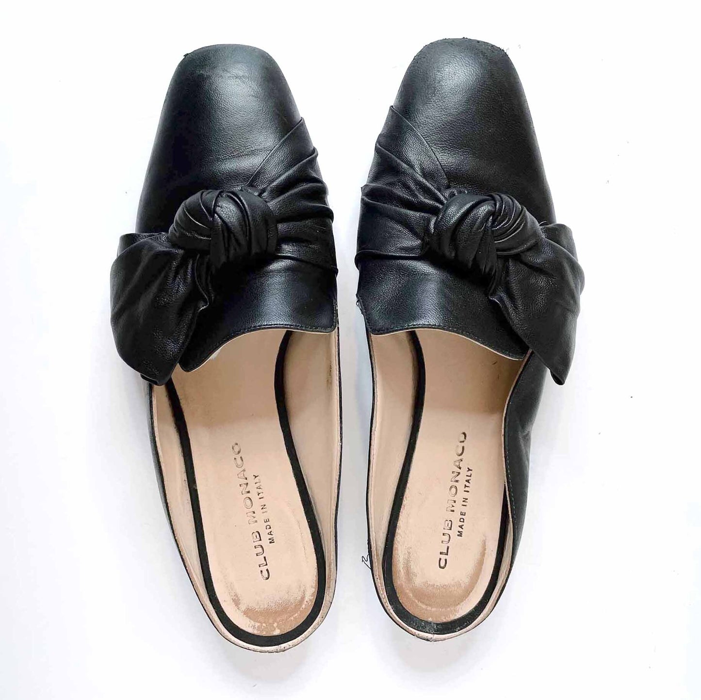 club monaco tatelyn leather bow slip on mule flats - size 39.5