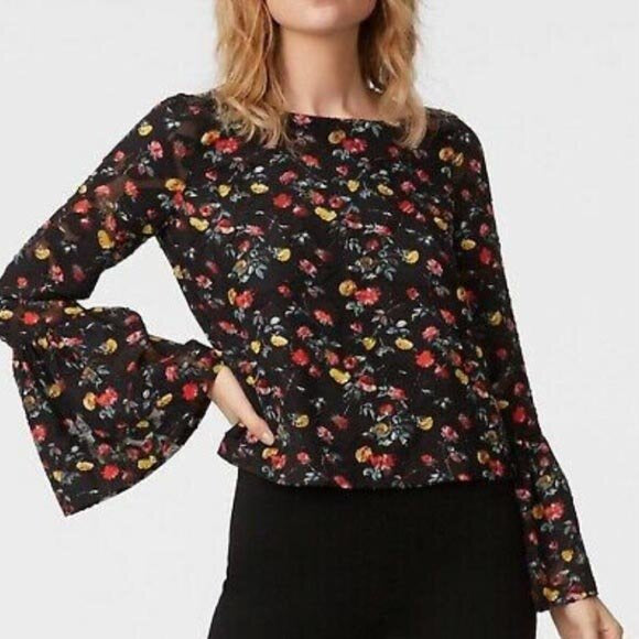 Club Monaco floral flocked blouse with bell sleeves - size Small