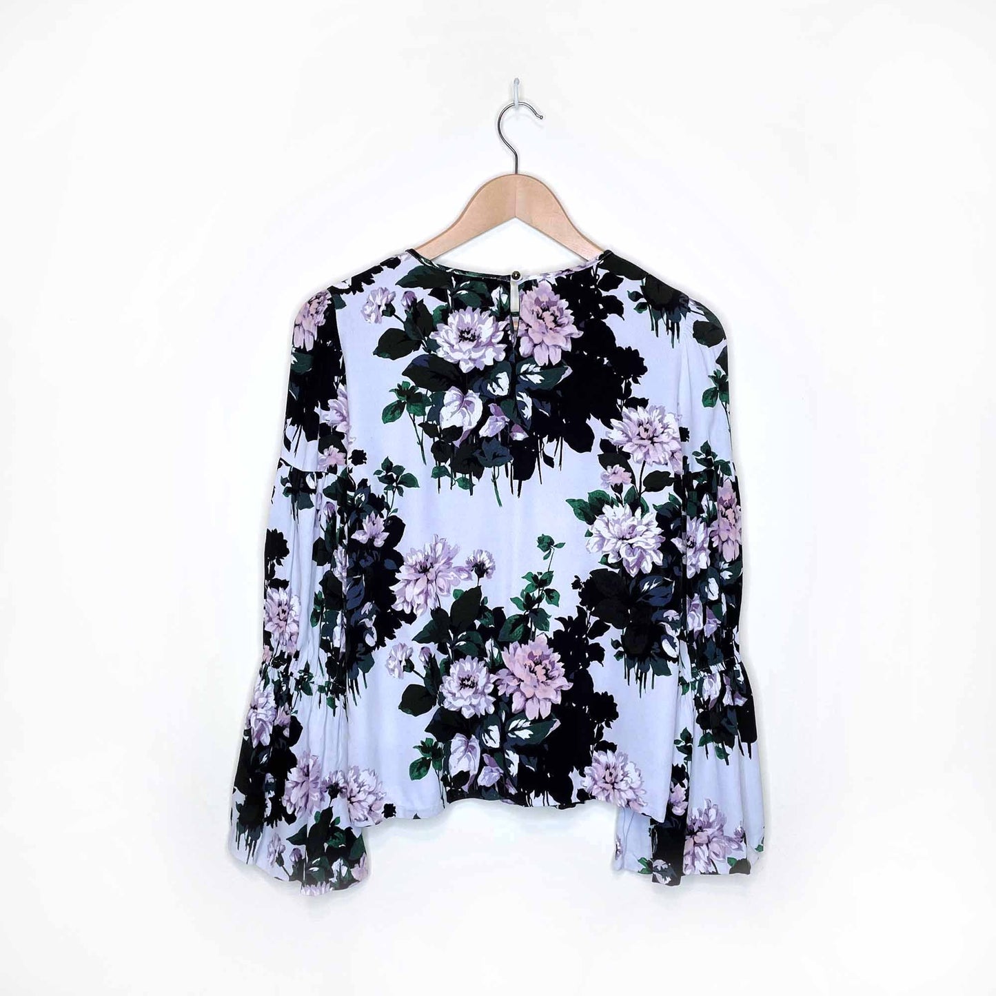 club monaco amund floral blouse with pleated bell sleeves - size small