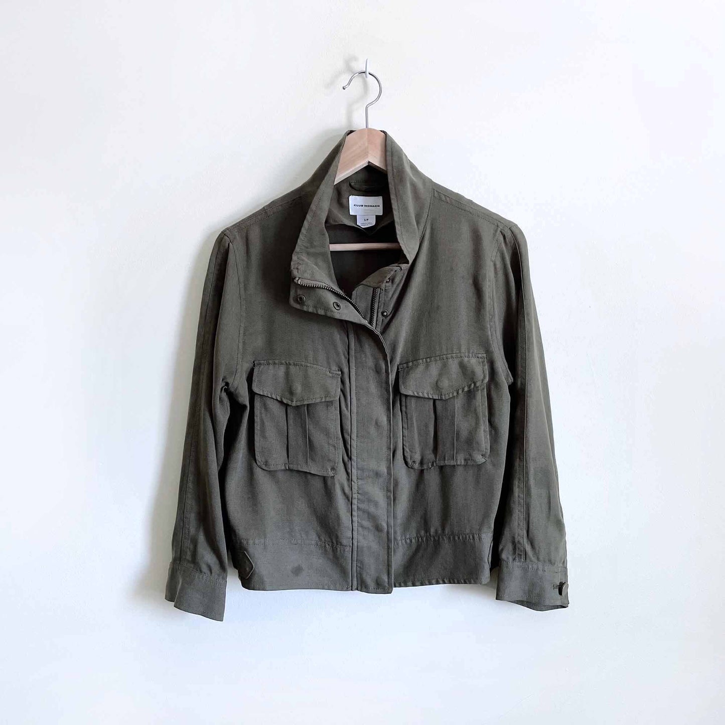 club monaco short khaki utility jacket - size small