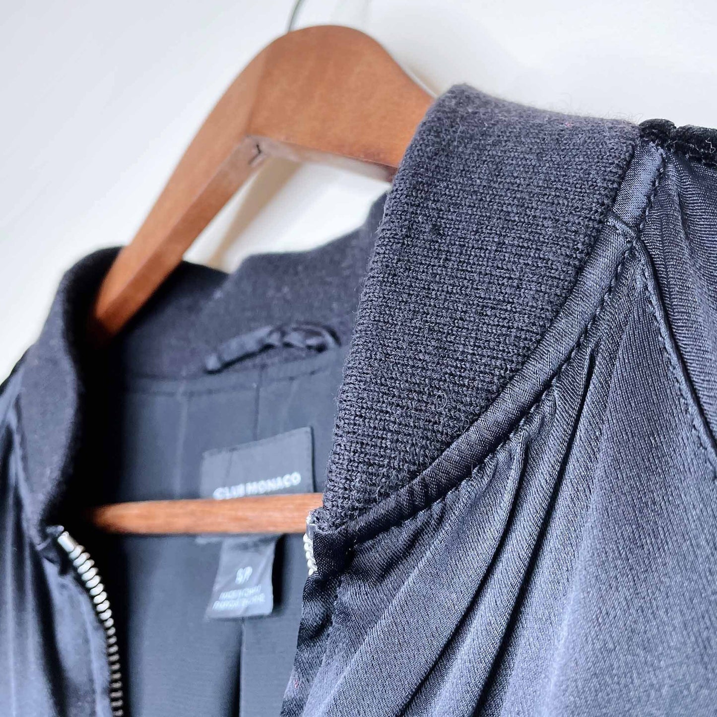 Club Monaco Bess satin bomber jacket with velvet trim - size Small