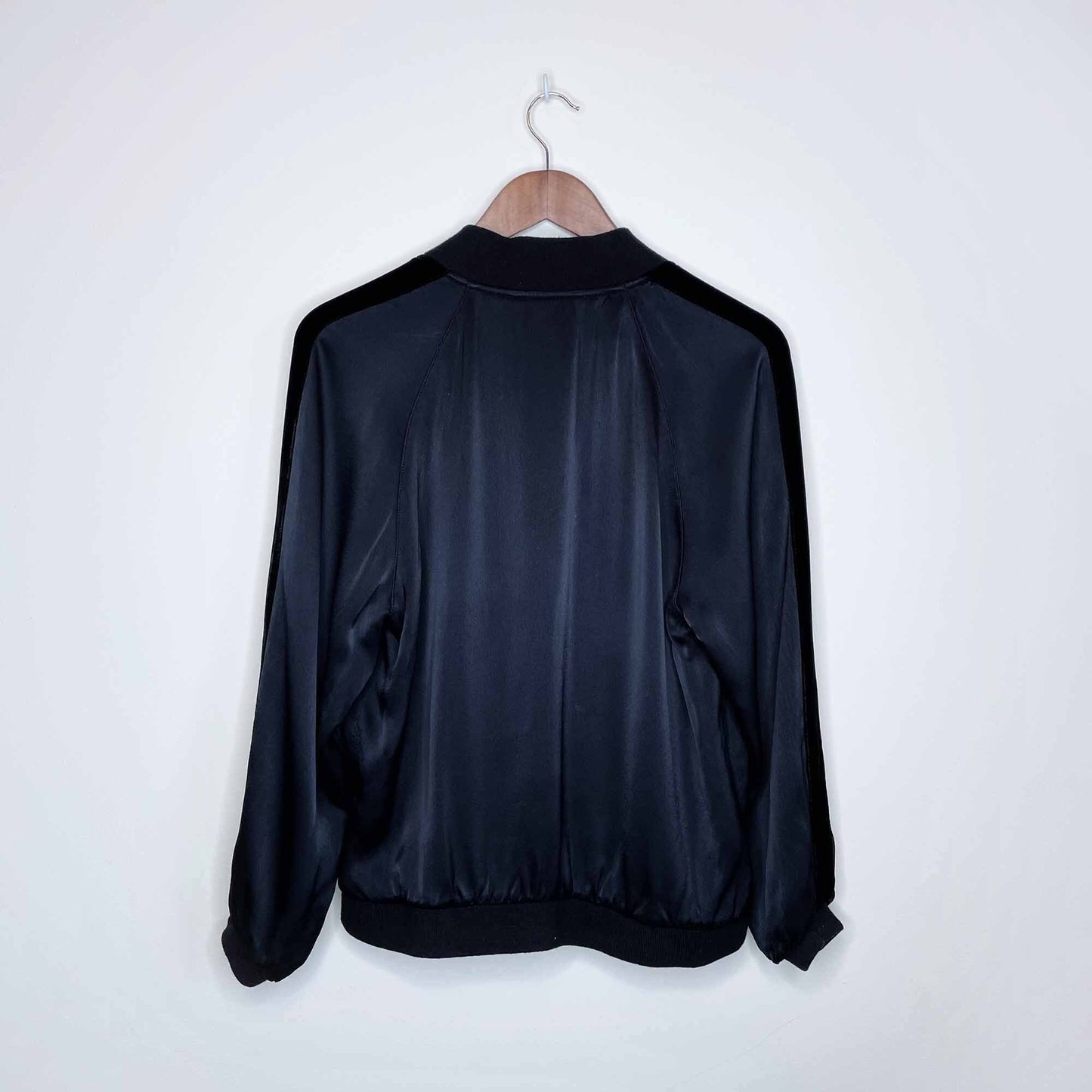 Club Monaco Bess satin bomber jacket with velvet trim - size Small