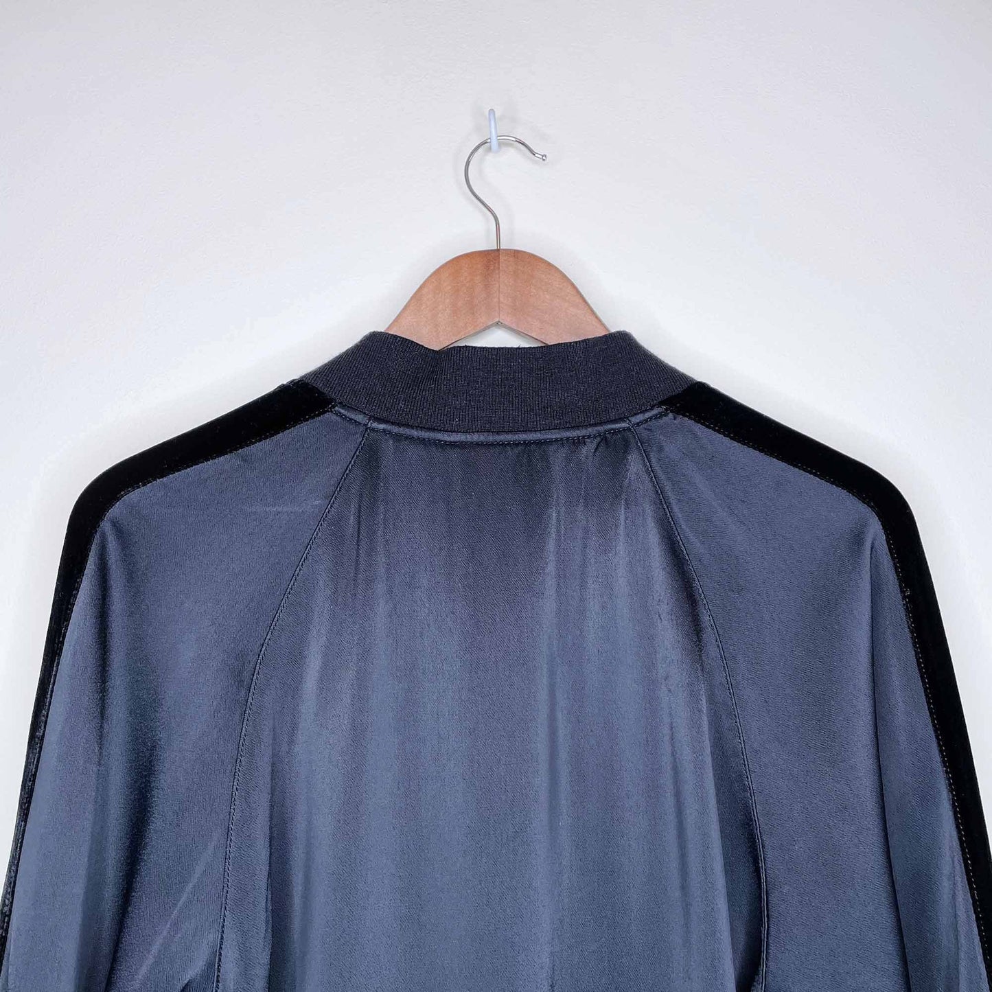 Club Monaco Bess satin bomber jacket with velvet trim - size Small