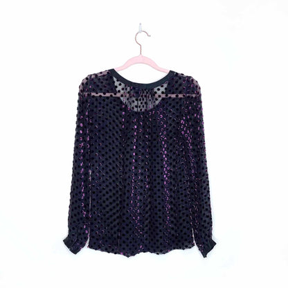 club monaco velvet dot silk blouse - size xs