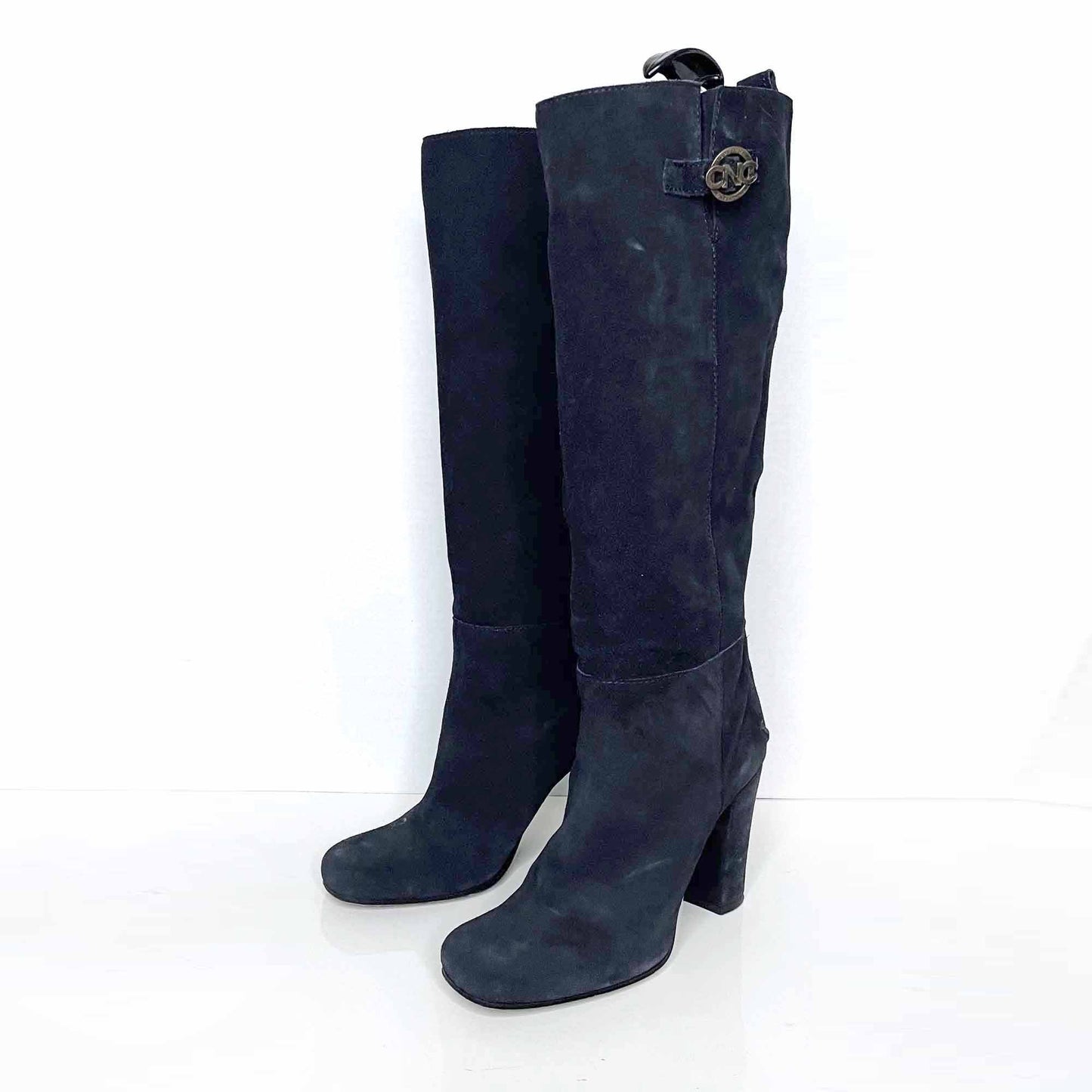 cnc costume national blue suede heeled knee high boots - size 39