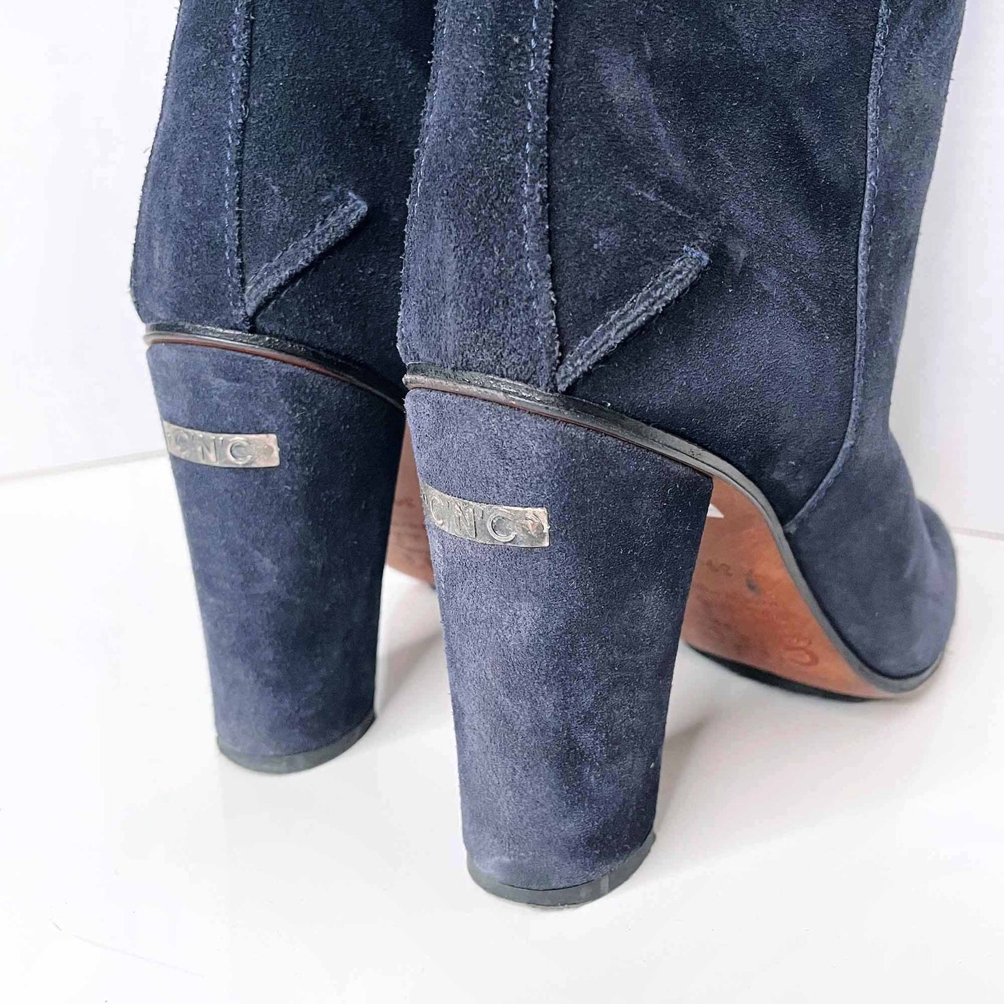 cnc costume national blue suede heeled knee high boots - size 39