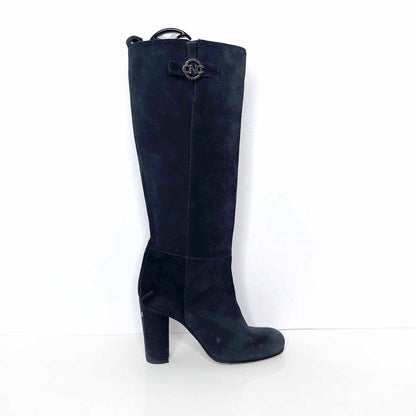 cnc costume national blue suede heeled knee high boots - size 39