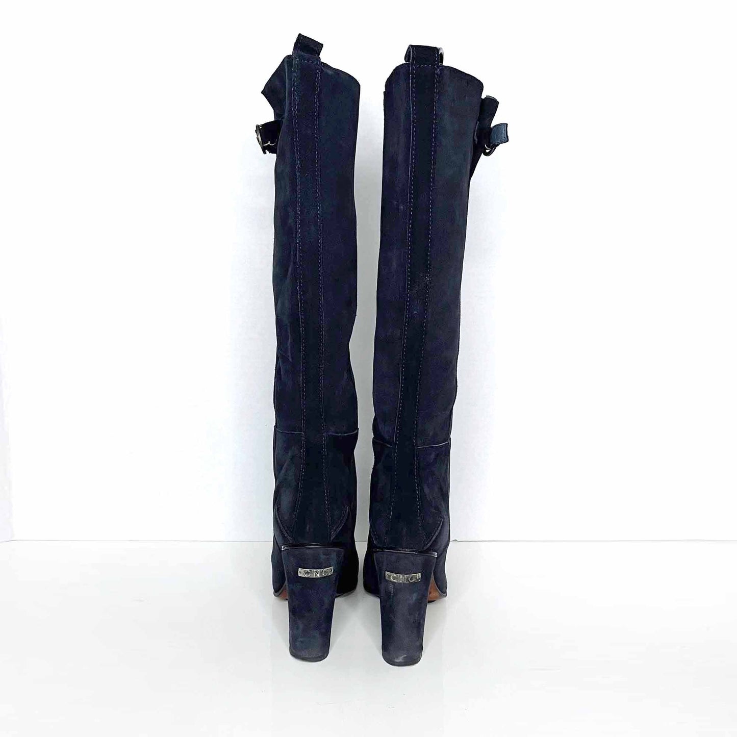 cnc costume national blue suede heeled knee high boots - size 39