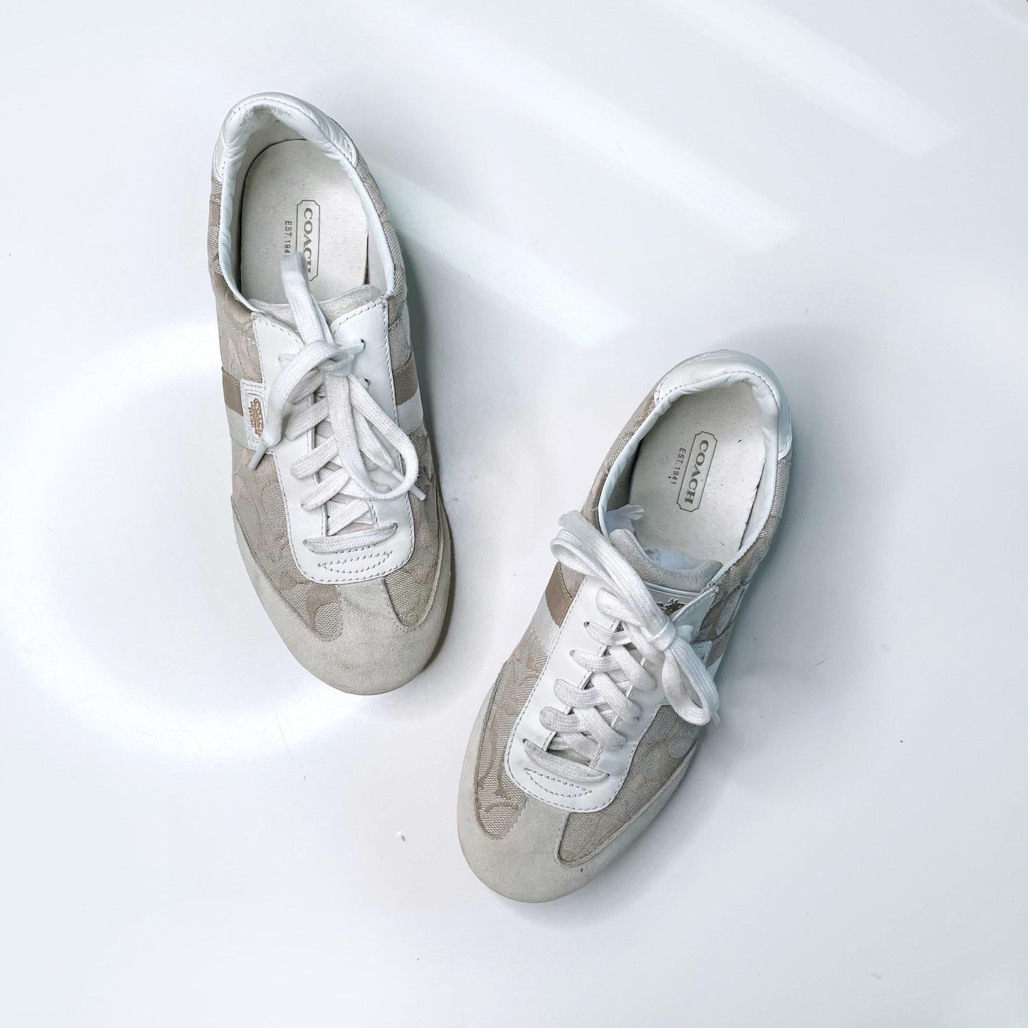 coach joss low-top cream c monogram sneakers - size 8