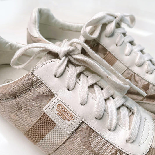 coach joss low-top cream c monogram sneakers - size 8