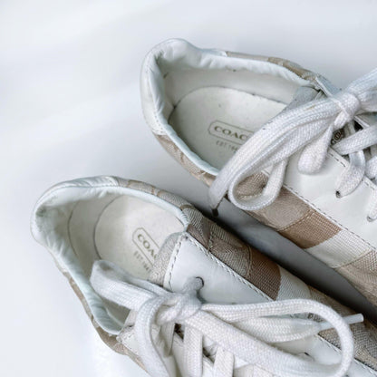 coach joss low-top cream c monogram sneakers - size 8