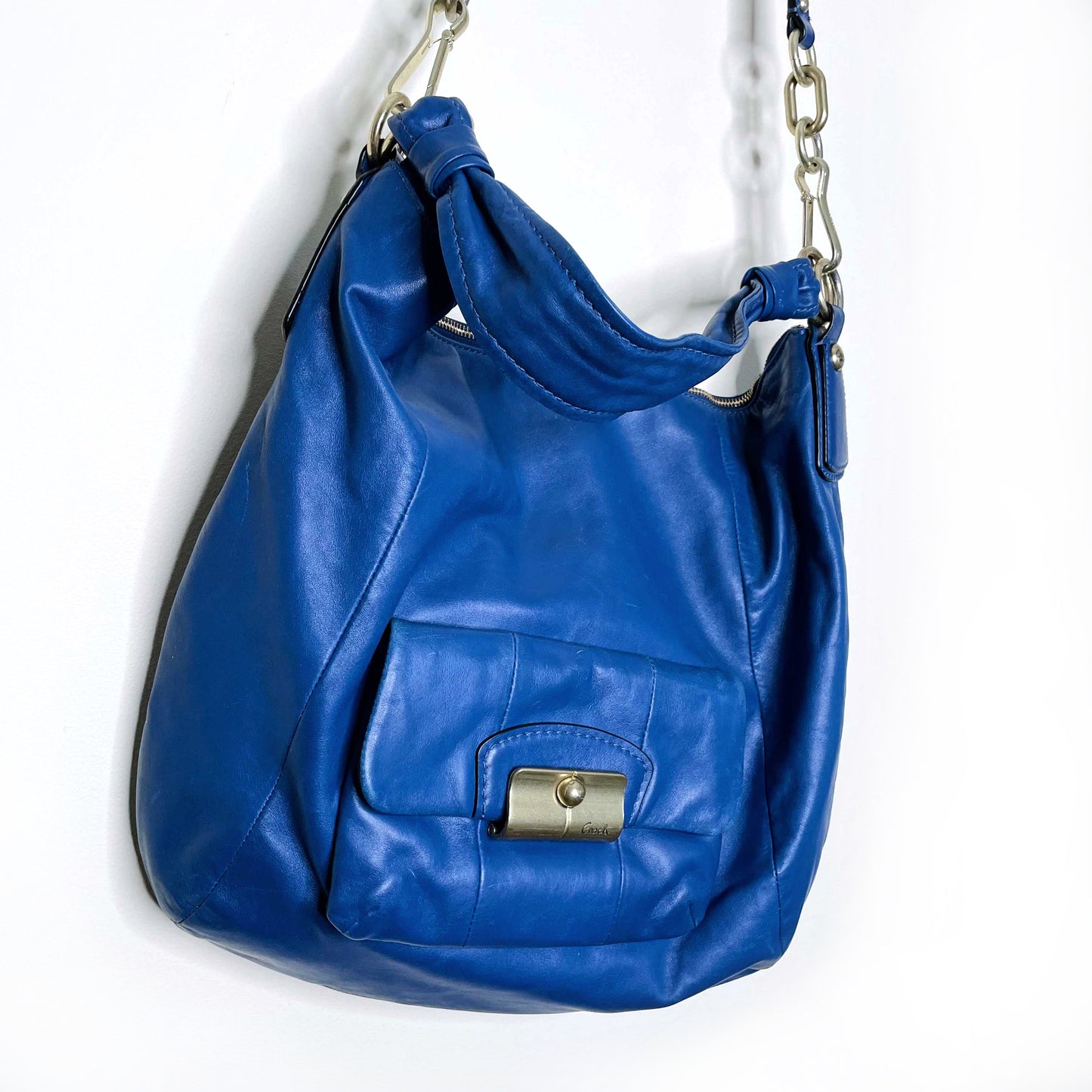 coach large blue leather kristin hobo bag