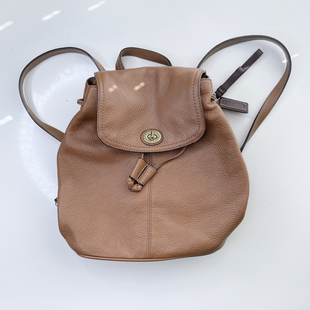 coach park pebble british tan leather turnlock backpack