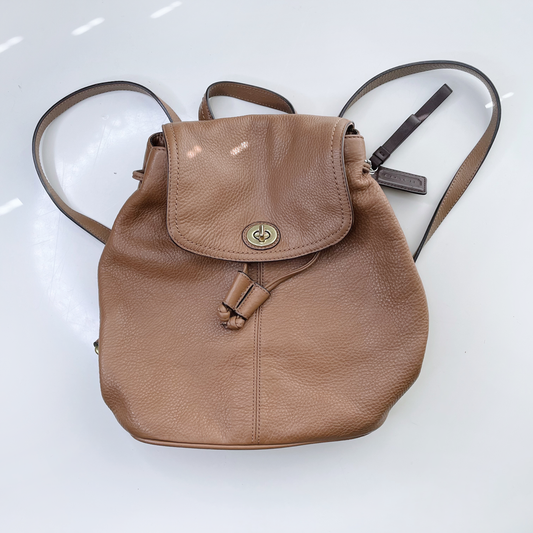 coach park pebble british tan leather turnlock backpack