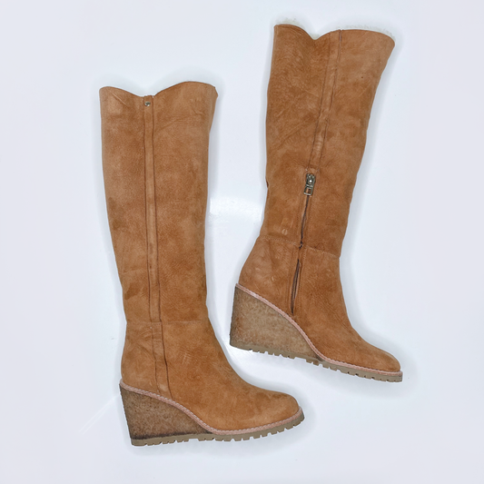 coach keely shearling wedge knee high boots - size 5