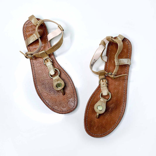 coach ruby leather metallic thong sandal - size 9