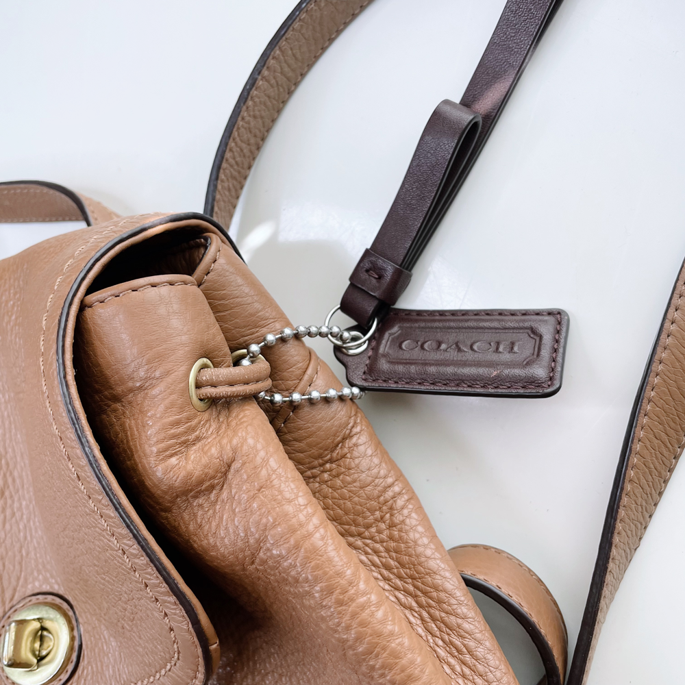 coach park pebble british tan leather turnlock backpack