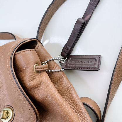 coach park pebble british tan leather turnlock backpack