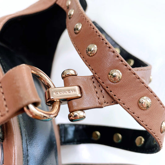 coach leather peep toe studded crisscross heels - size 7