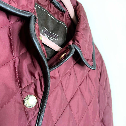 coach quilted chore coat with leather trim - size xs