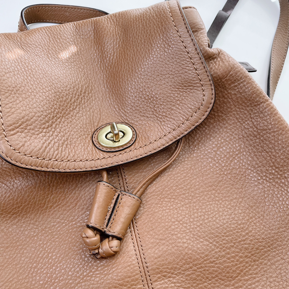coach park pebble british tan leather turnlock backpack